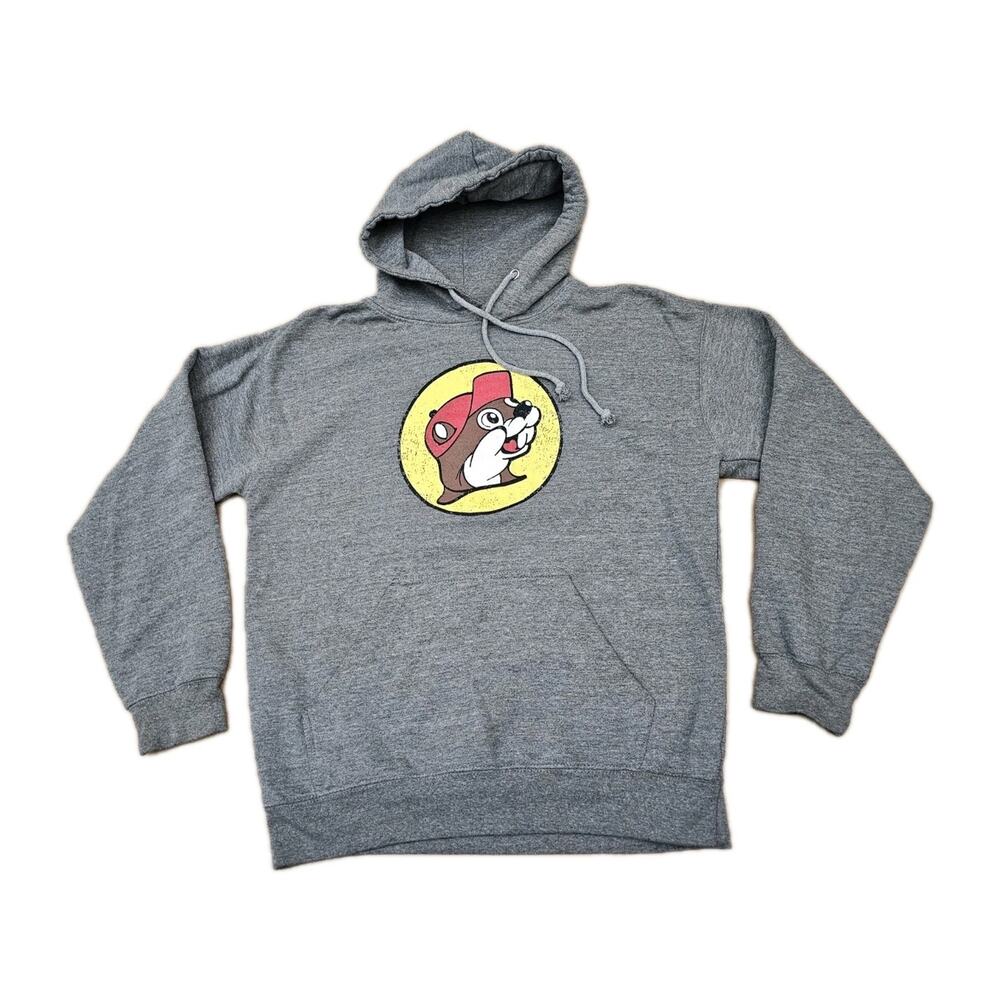 Buc-ee's Hoodie Pullover Mens Medium Gray Logo Graphic Travel Texas Mascot